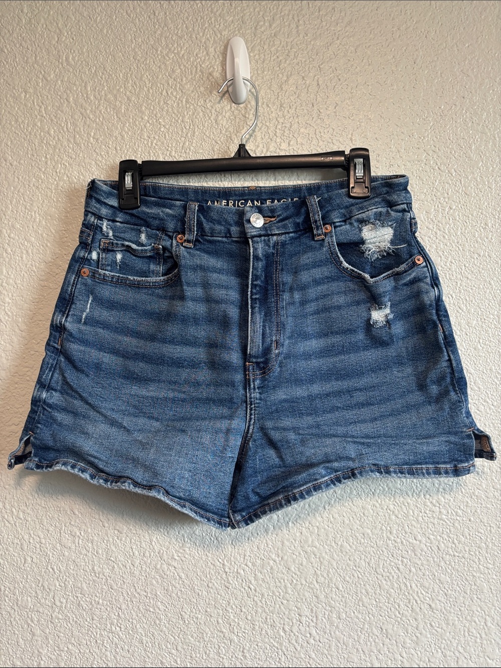 American Eagle Outfitters Blue Distressed High-Rise Jean Shorts Size 12